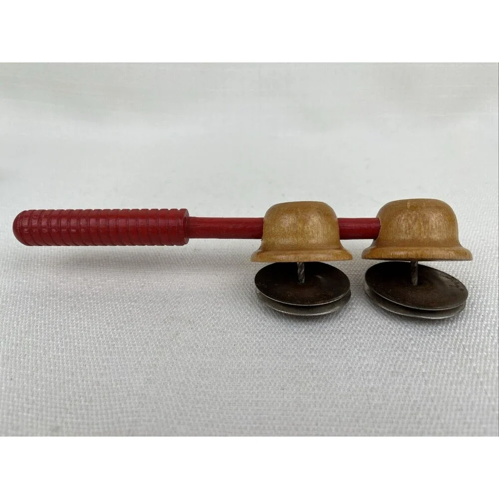 VINTAGE CHILDS‎ TOY WOOD FUN HAND HELD CYMBALS INSTRUMENT FOR EDUCATION PLAY